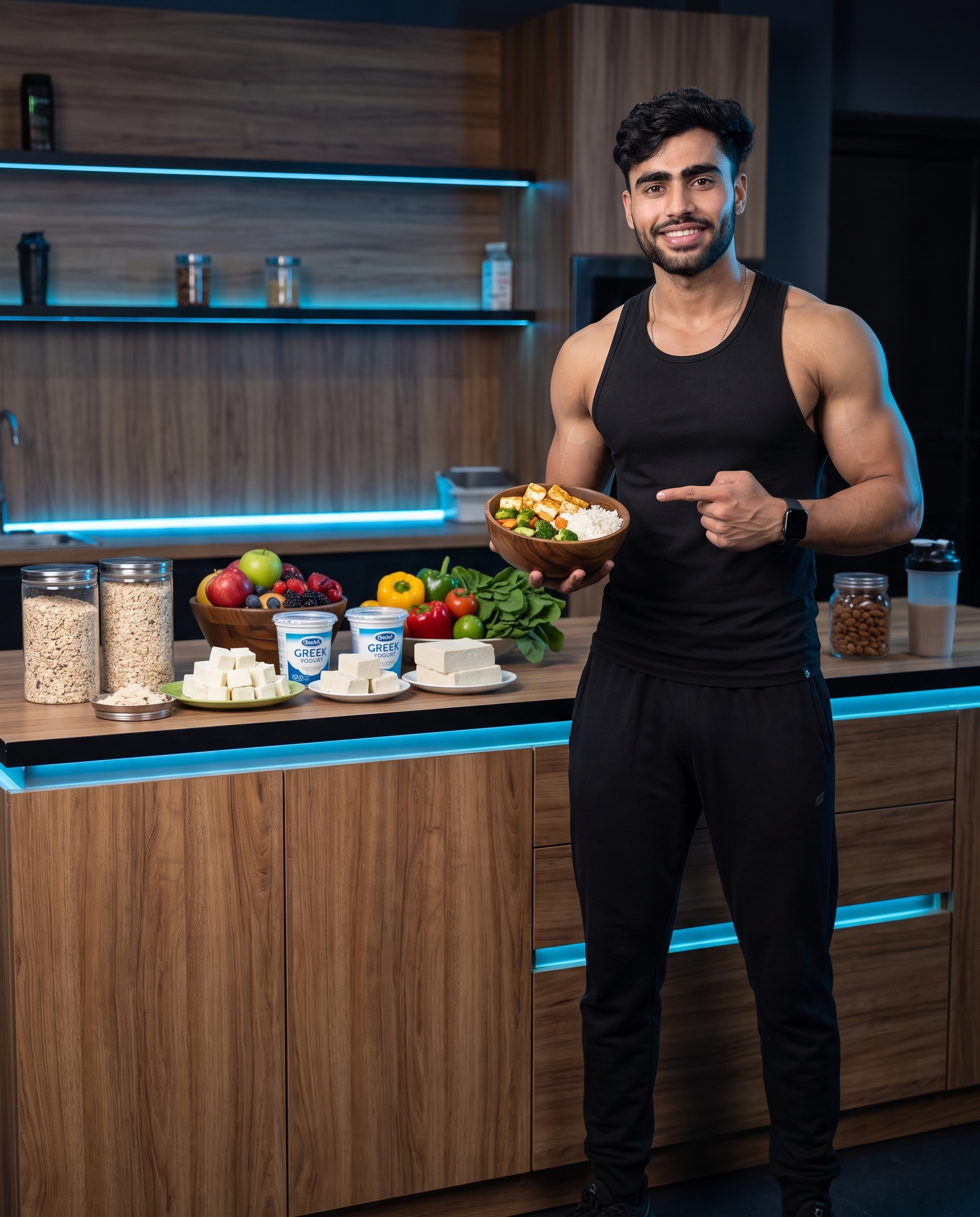 Healthy meal preparation with balanced nutritious foods
